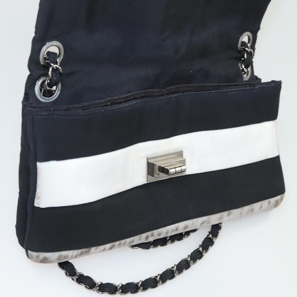 CHANEL Chain Shoulder Bag Nylon Black Silver CC Auth 125969