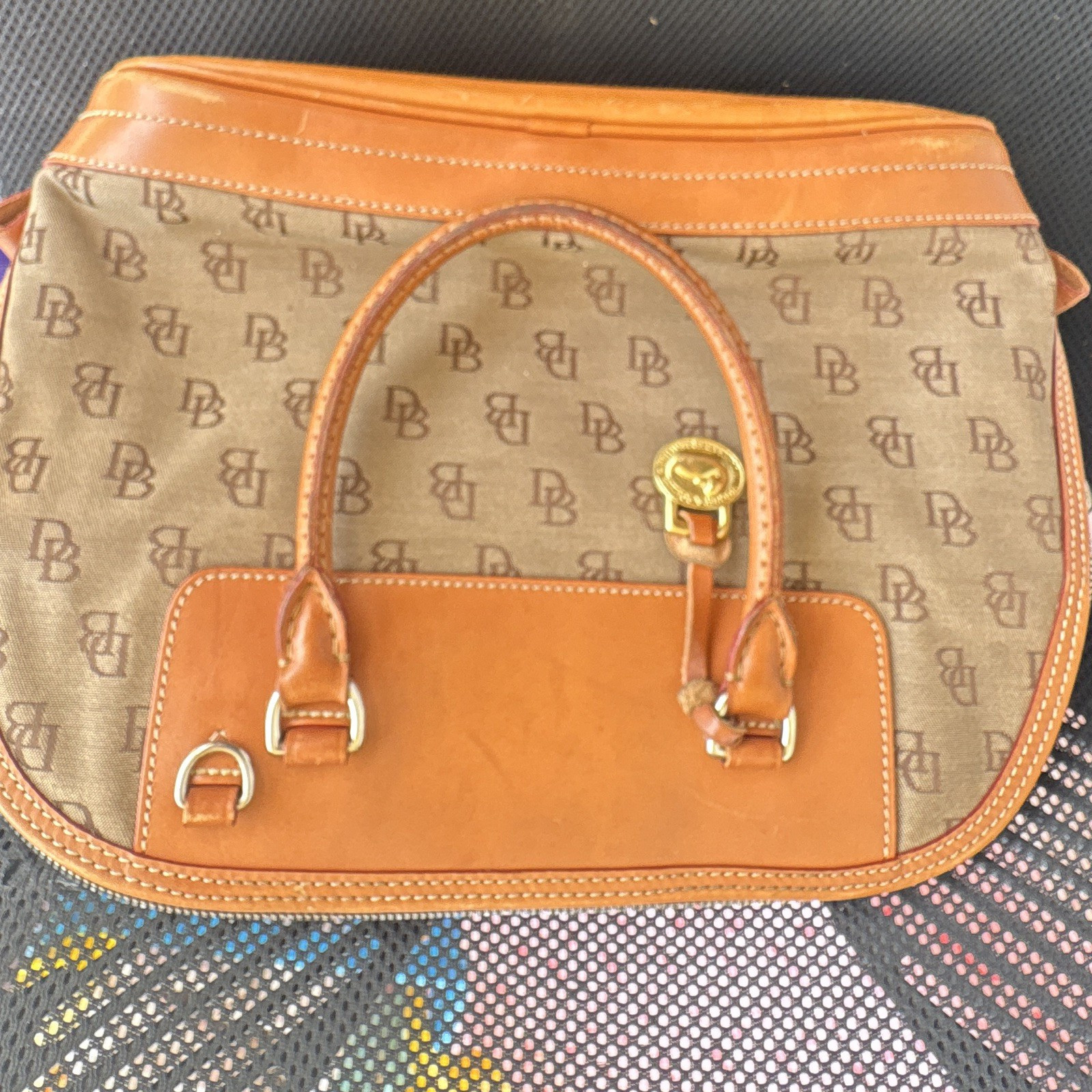 Dooney & Bourke Tan Brown Monogram Zip Satchel Top Handle, Medium, Strap
