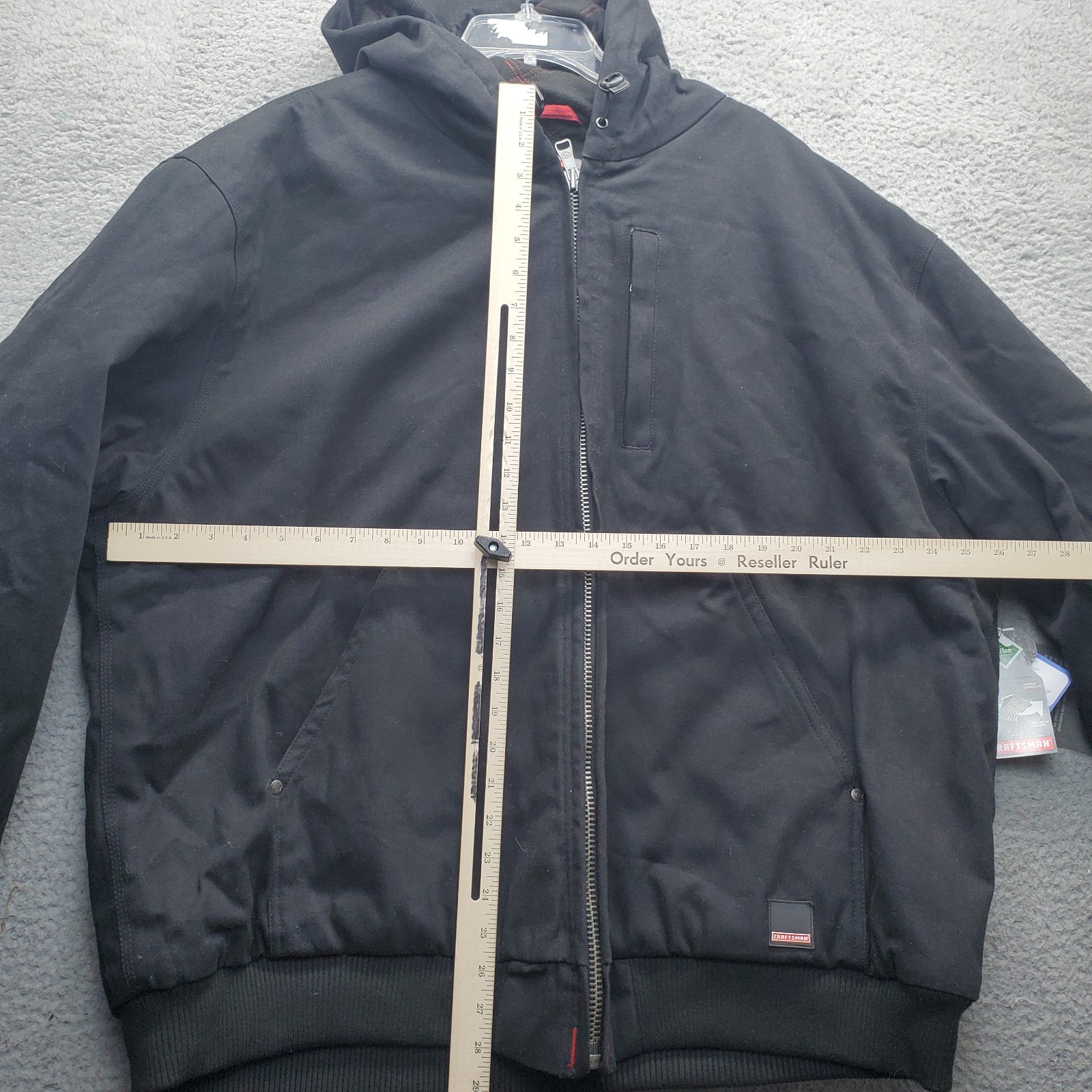 Craftsman Bomber Jacket Mens XXL Black Canvas Duck Hooded Quilted Lined Full Zip