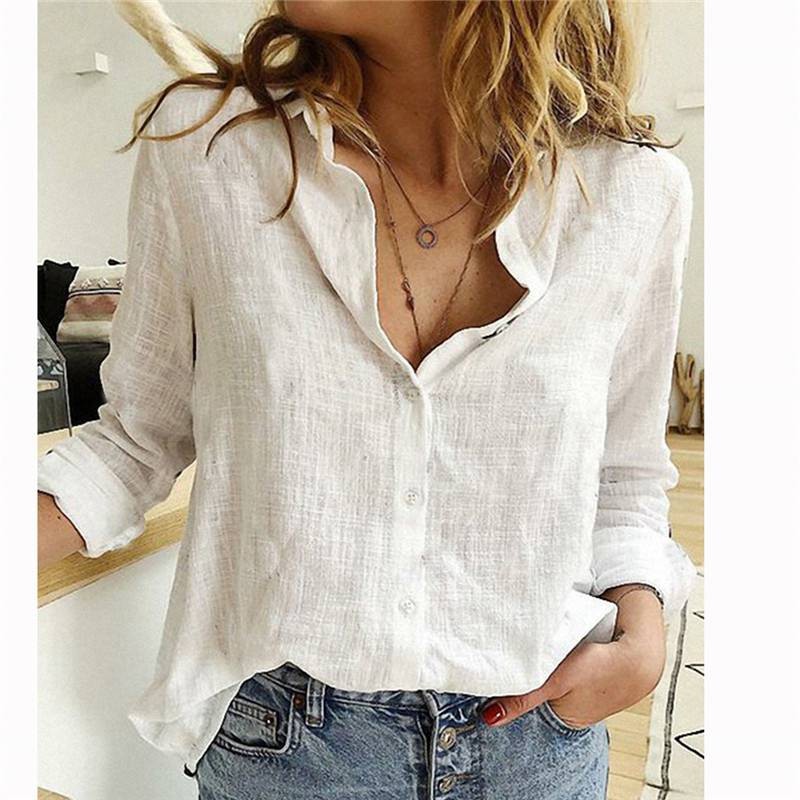Womens Ladies Baggy Plain Blouse Tops Casual T-Shirt Cotton Linen Long Sleeve