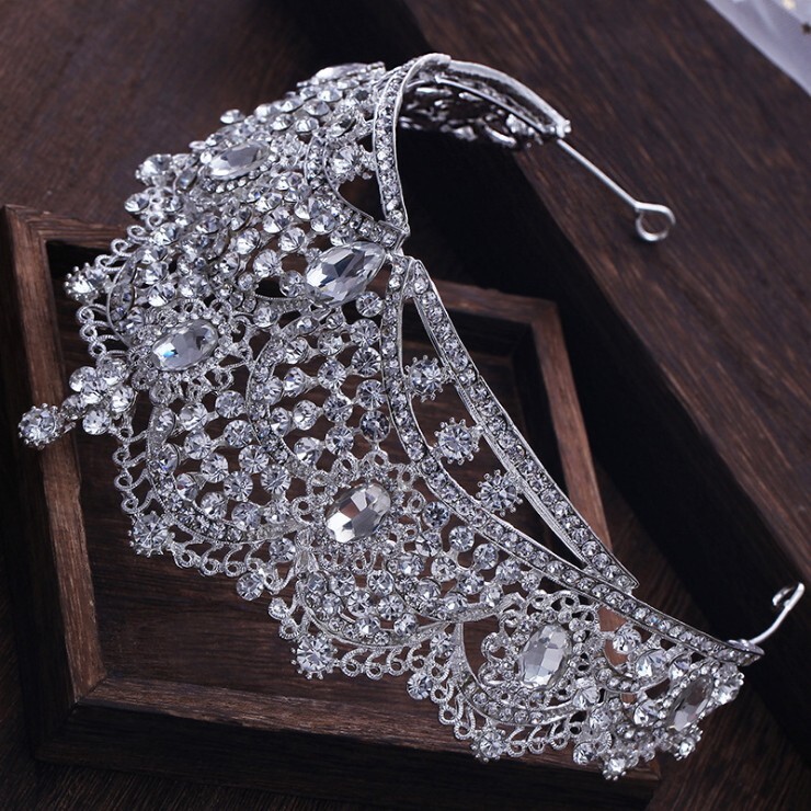 9cm High Luxury Large Crystal Wedding Pageant Prom Tiara Crown For Women