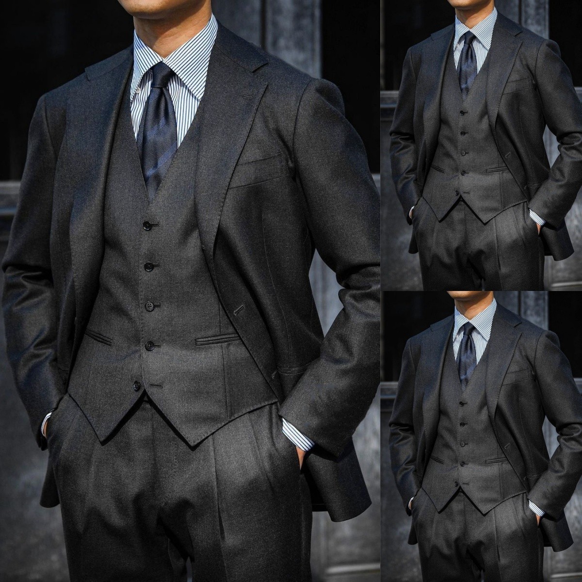 3Pcs Business Men’s Suits Evening Jacket Formal Coat Tuxedos Notch Lapel Blazer