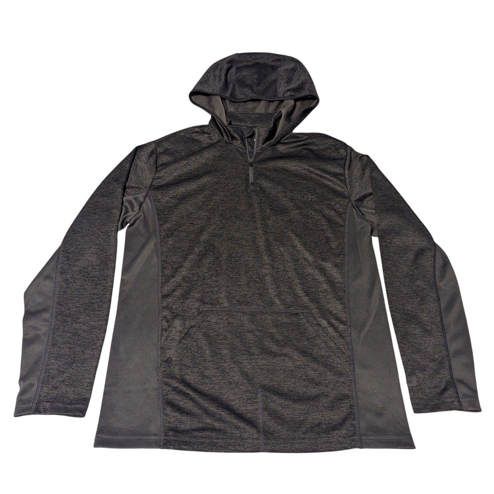 Huk Men Small Icon X Coldfront Hoodie 1/4 Zip Volcanic Ash Heather Grey Fishing