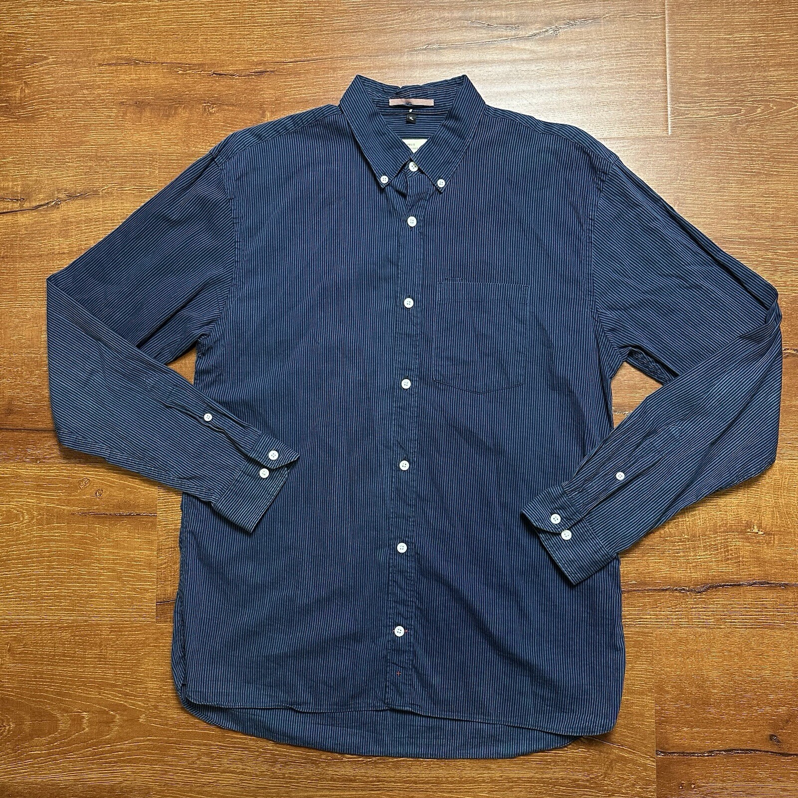 Apolis Global Citizen Button Up Shirt XL Blue Stripe Modern City Preppy Eco Lux