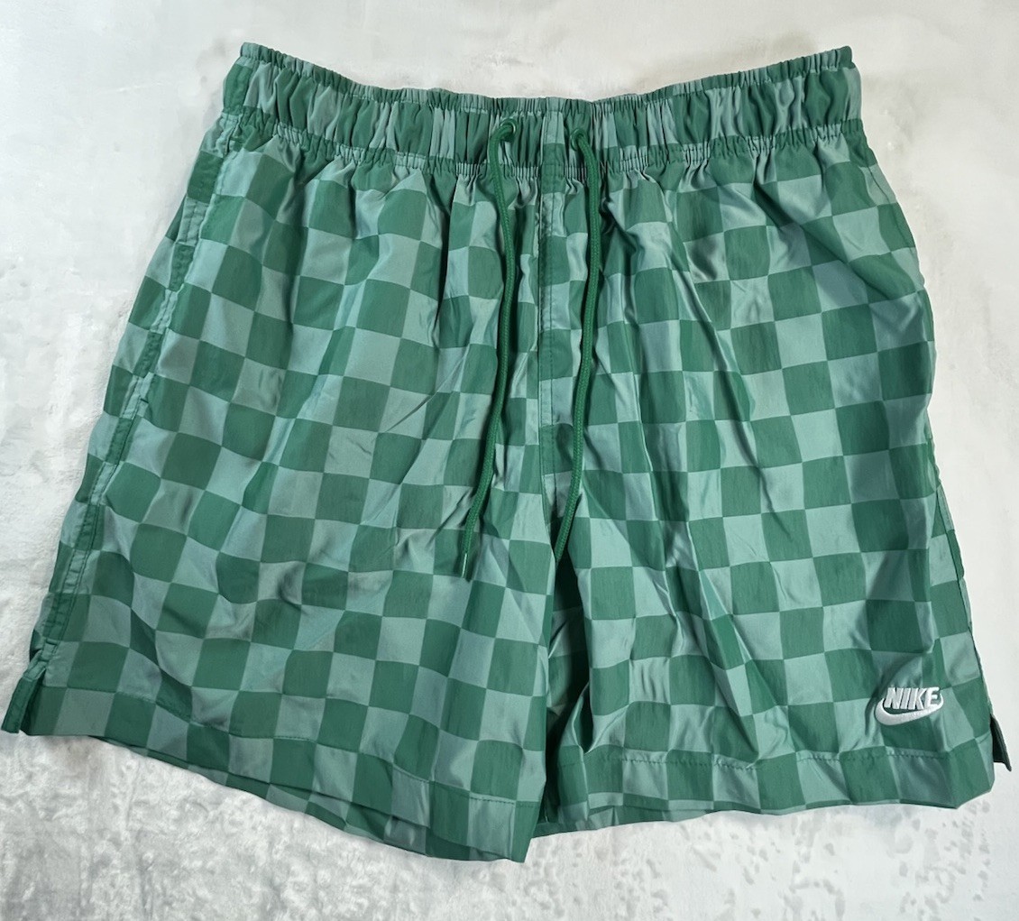$60 Nike Mens Medium Club Shorts Checkered Relaxed-Fit 6″ Drawstring Green NEW