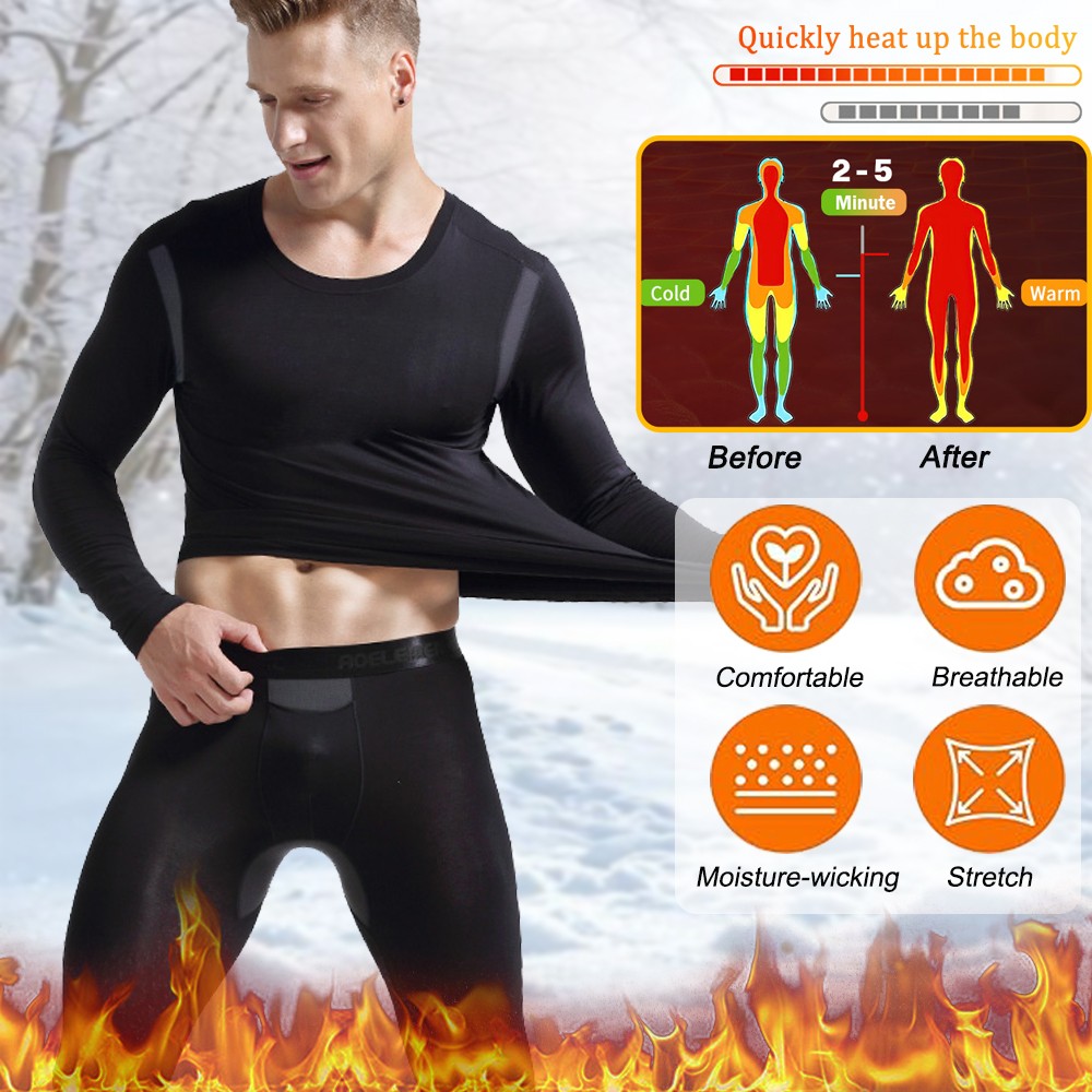 Mens Thermal Underwear Set Undershirts Long Johns Top Bottom Pants Base Layer