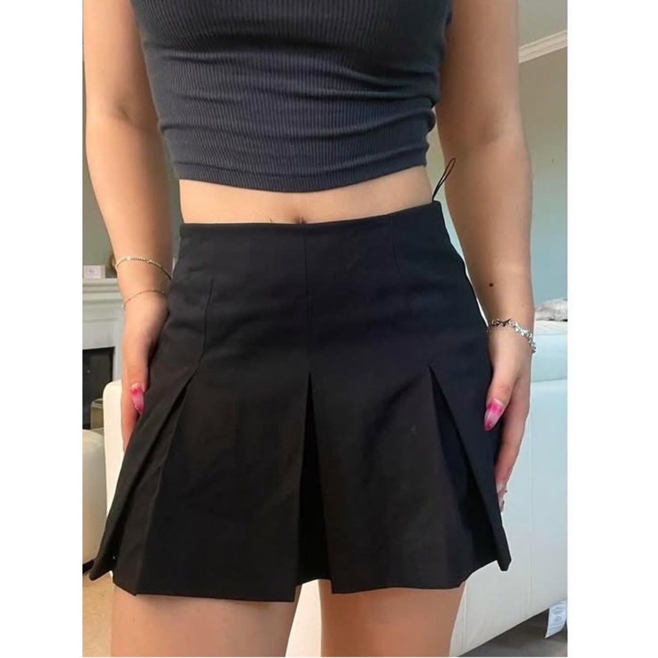 Wild Fable Women’s Size Small Pleated Mini Skirt Skort Black Zip Side Stretch