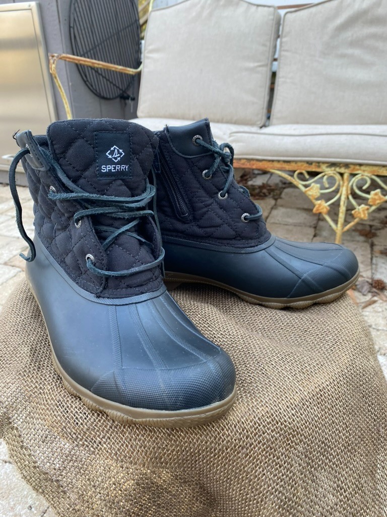 Black Sperry Quilted Nylon Rubber Duck Boots | Rain Snow | Muck – (Women’s 9)