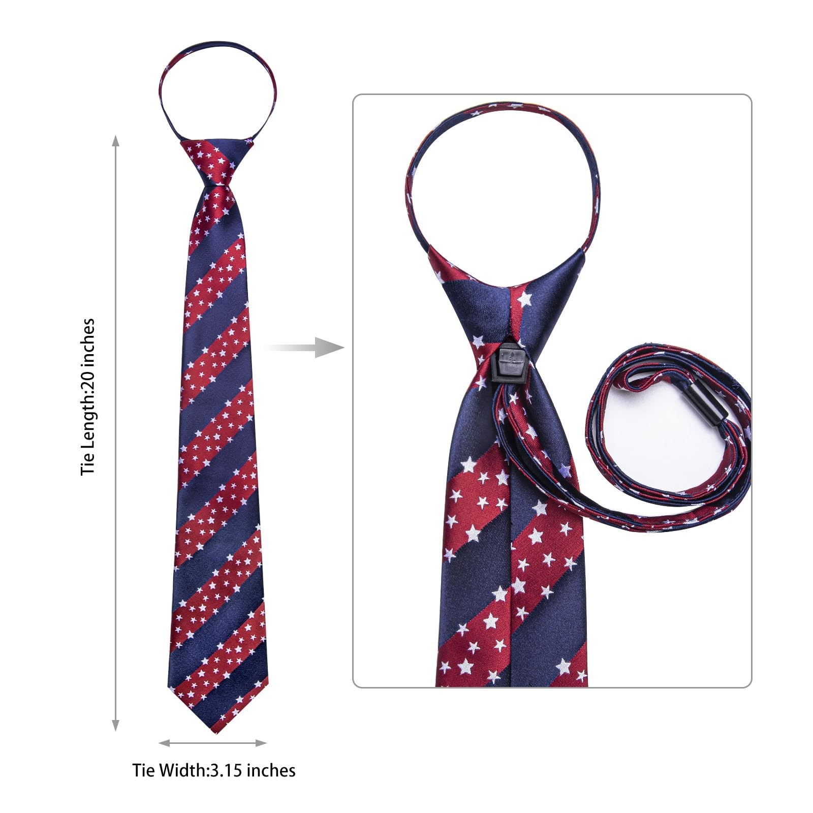 Silk Zipper Ties for Men, Paisley Plaid Pre-tied Tie Set with Pocket Square & Cu