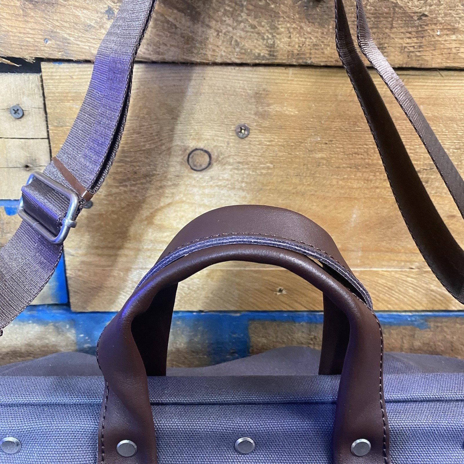 Line Of Trade Blue Weekender Bag 0312 Canvas Duffle Leather Trim Travel Tote 22”