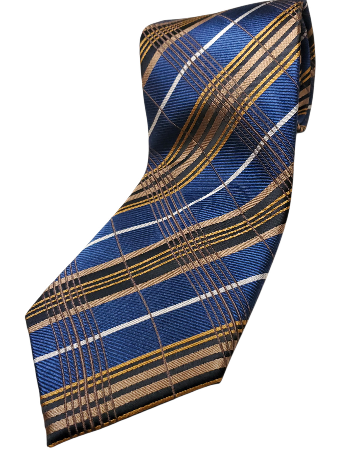 PARSLEY Handmade 100% Silk Tie Blue Brown Black Gold White Plaid Necktie NEW