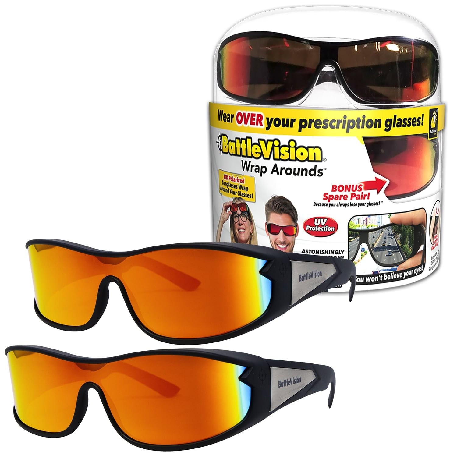 Battlevision Wrap Arounds HD Polarized Sunglasses, AS-SEEN-ON-TV, Fits Over Your