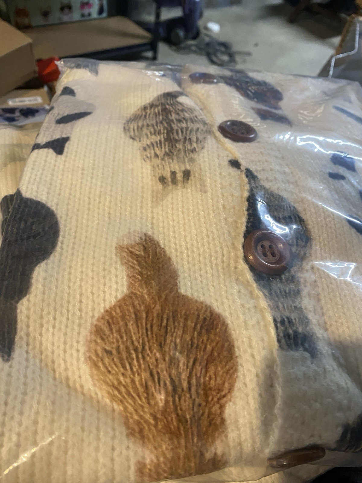 Women’s Med/Large 8/10 Cat Knit Sweater Printed Fall Cats Sittin Kitties Buttons