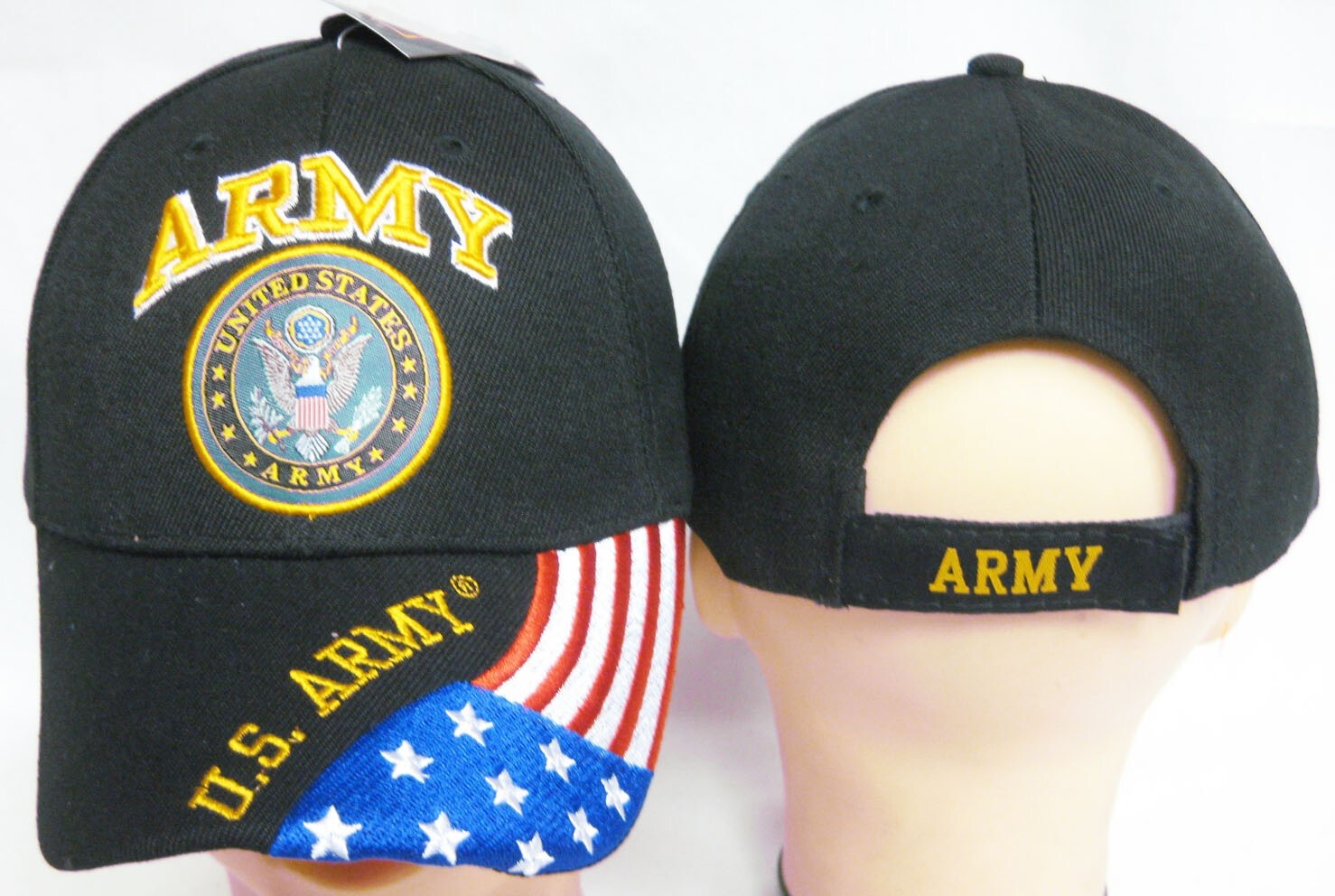 Official US Army Licensed Army Emblem Logo Flag on Bill Cap Hat Black
