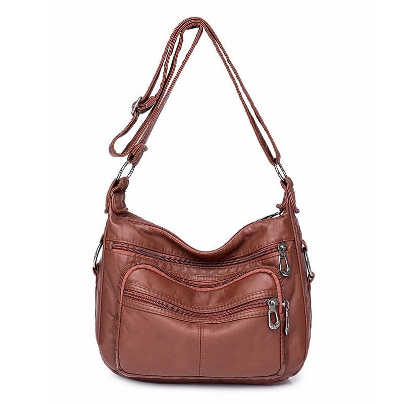 Women’s Leather Organizer Purse Shoulder Bag Multiple Pockets Cross Body Handbag