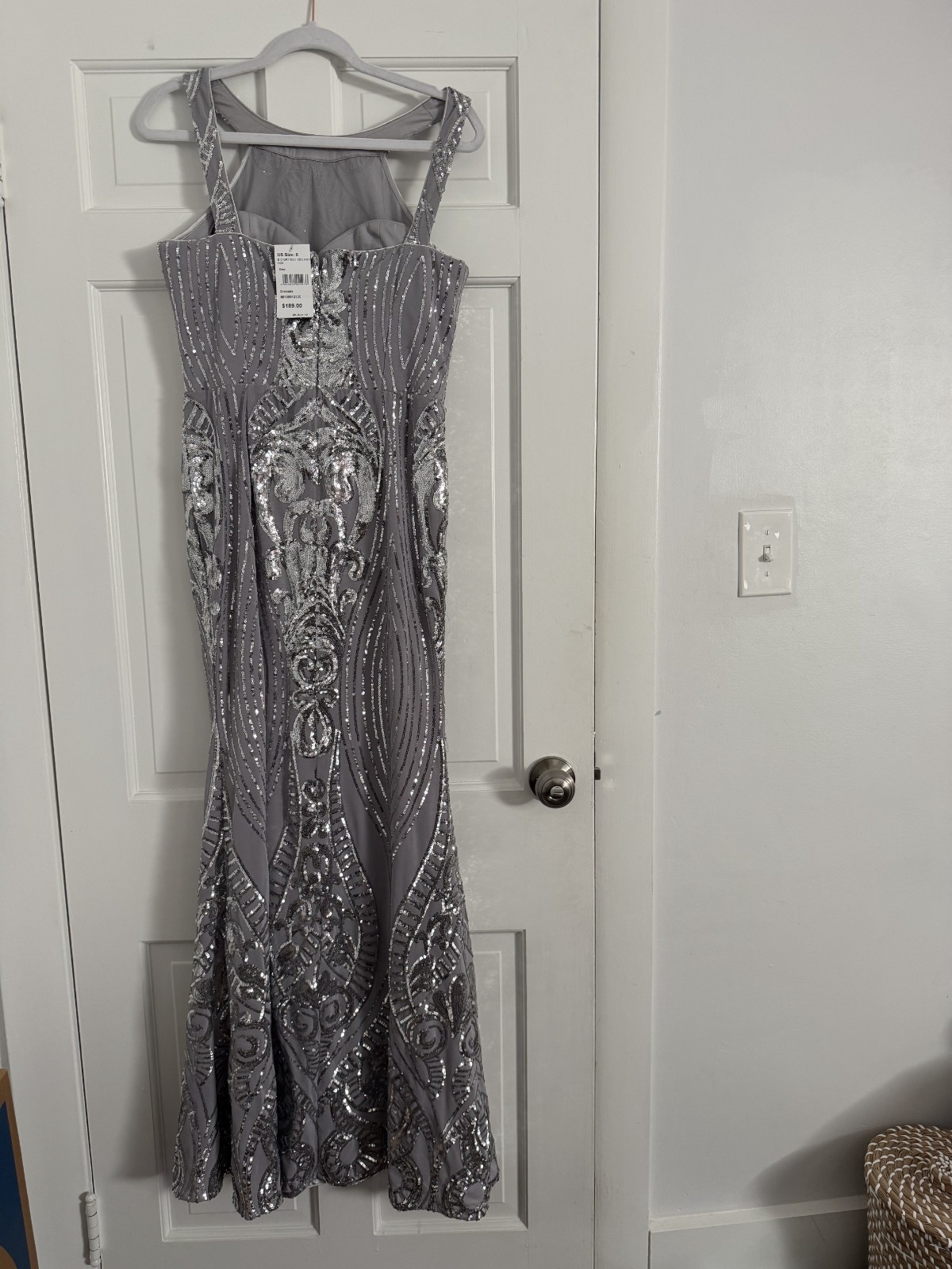 Brand New (NWT) Silver Sequin Formal Gown Floor Length Halter Neck, Size 8