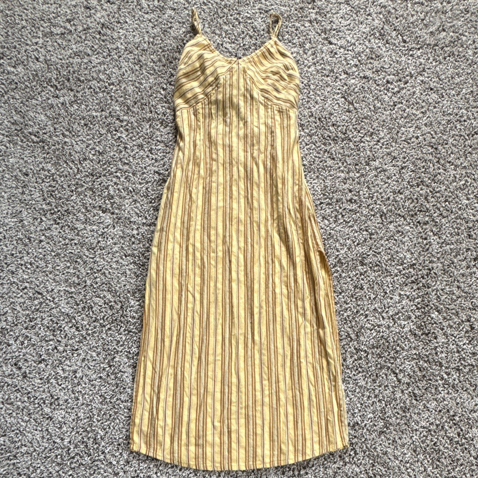 Amuse Society Yellow Striped Tie Back V-Neck Spaghetti Strap Midi Sundress Med