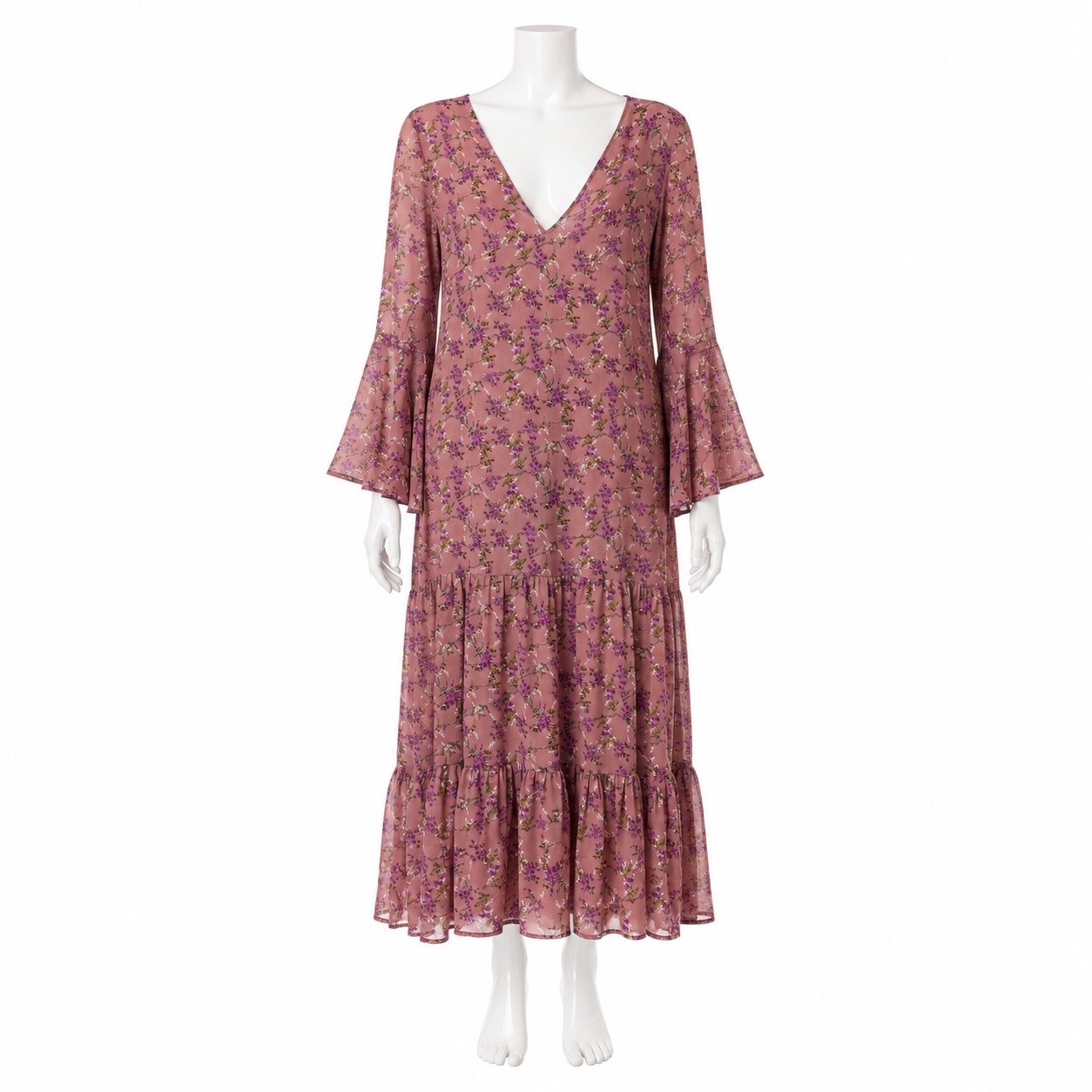 Natural Life Dance With Me Tiered Maxi Dress Women’s Medium Pink Floral Boho