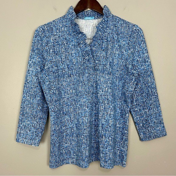 J. McLaughlin Catalina Knit Top Women’s Size L Ruffle Collar Stretch Cool Comfy
