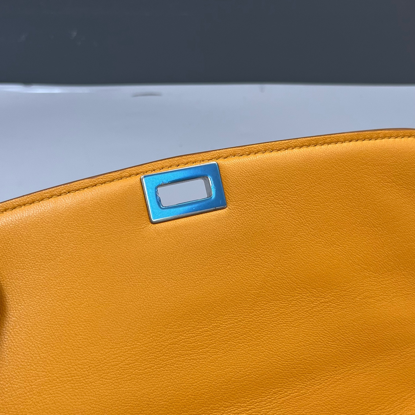 Authentic Celine Classic Box Smooth Calfskin Shoulder Bag Yellow Silver-Tone