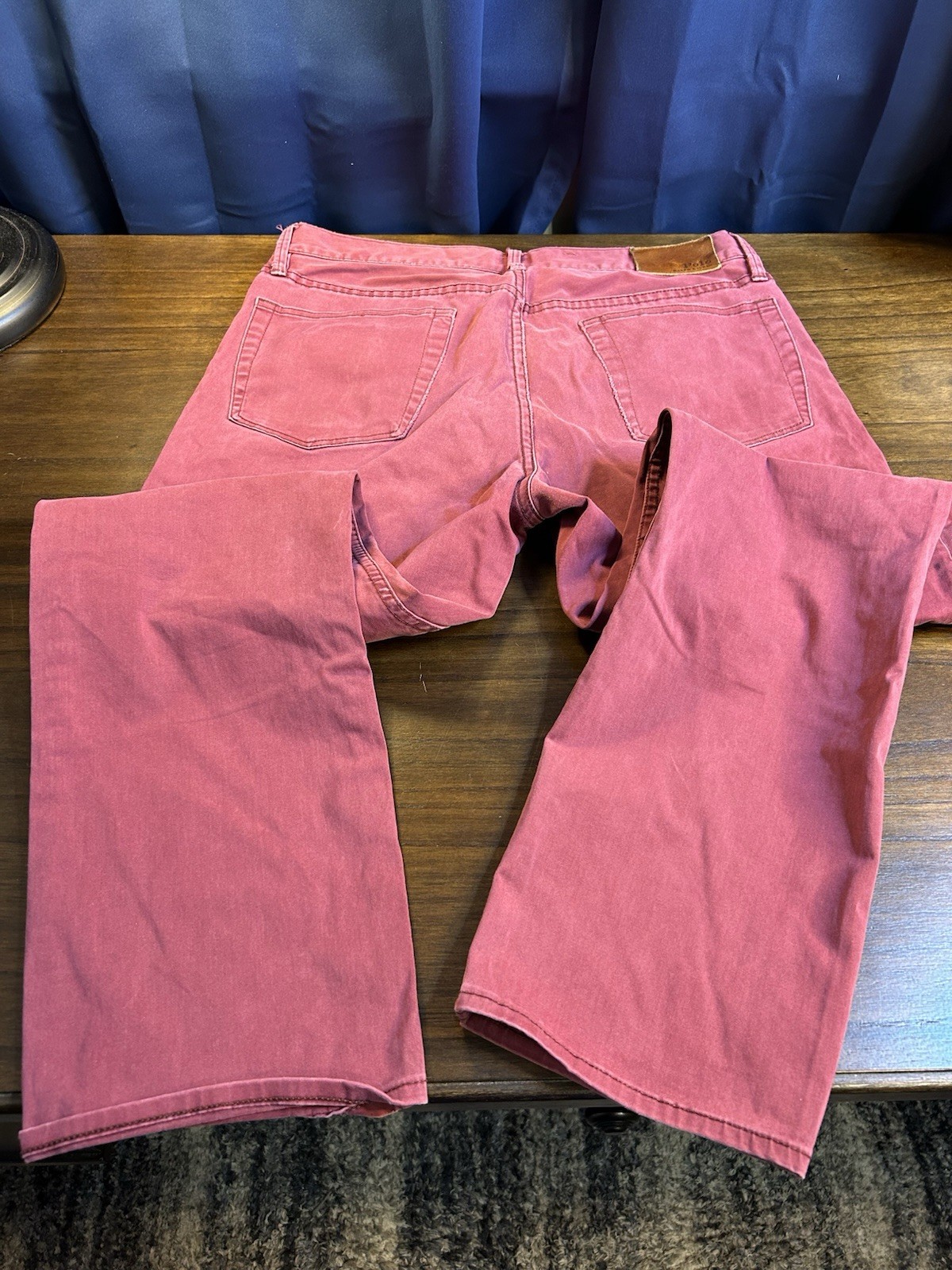 Men’s Maroon Denim Stretch Straight Fit Button Zip Fly Jeans Pant Size W32 L32