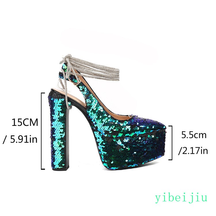Women’s Detachable Chain High Heel Slingbacks Glitter Sequins Shoes Performance