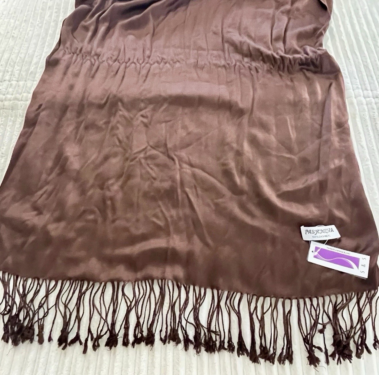 NWT Pashmina Scarves Wraps Fringes Trim Boho Classic Old Money brown Cashmere