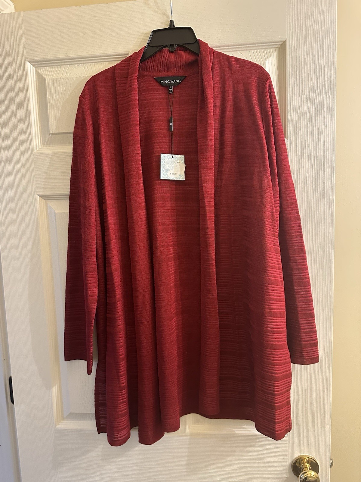 NWT Ming Wang Deep Red Heritage Fit Knit Open Front Jacket Large $325