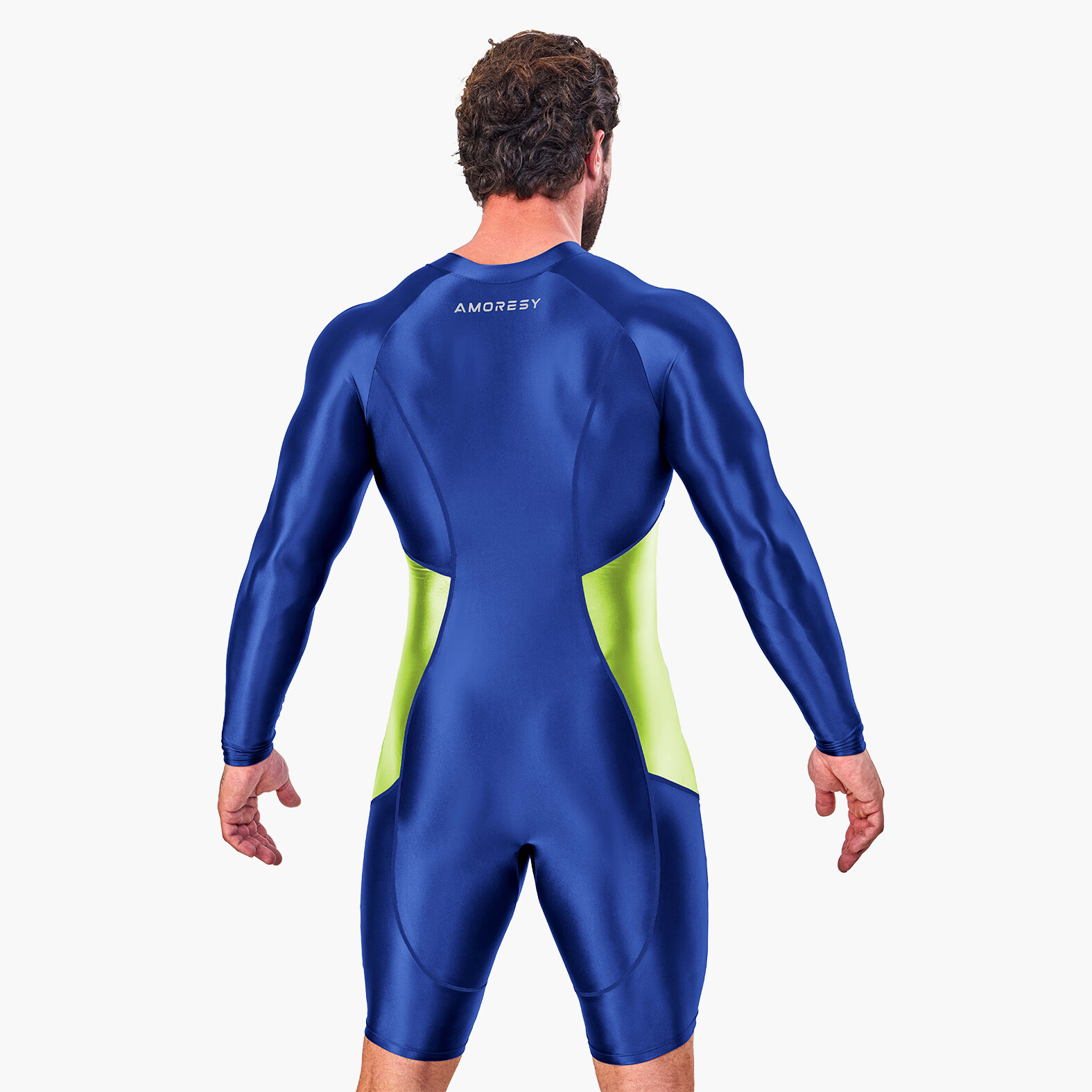 AMORESY Men Glitter Tracksuits Long Sleeve Fitness Overalls Gymnastics Leotards