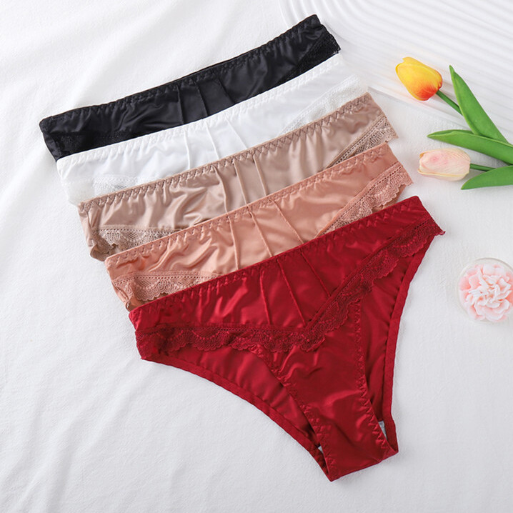 5 Packs Lot Sexy Womens Satin Panties Thongs High Leg Ladies Underwear Lingeries