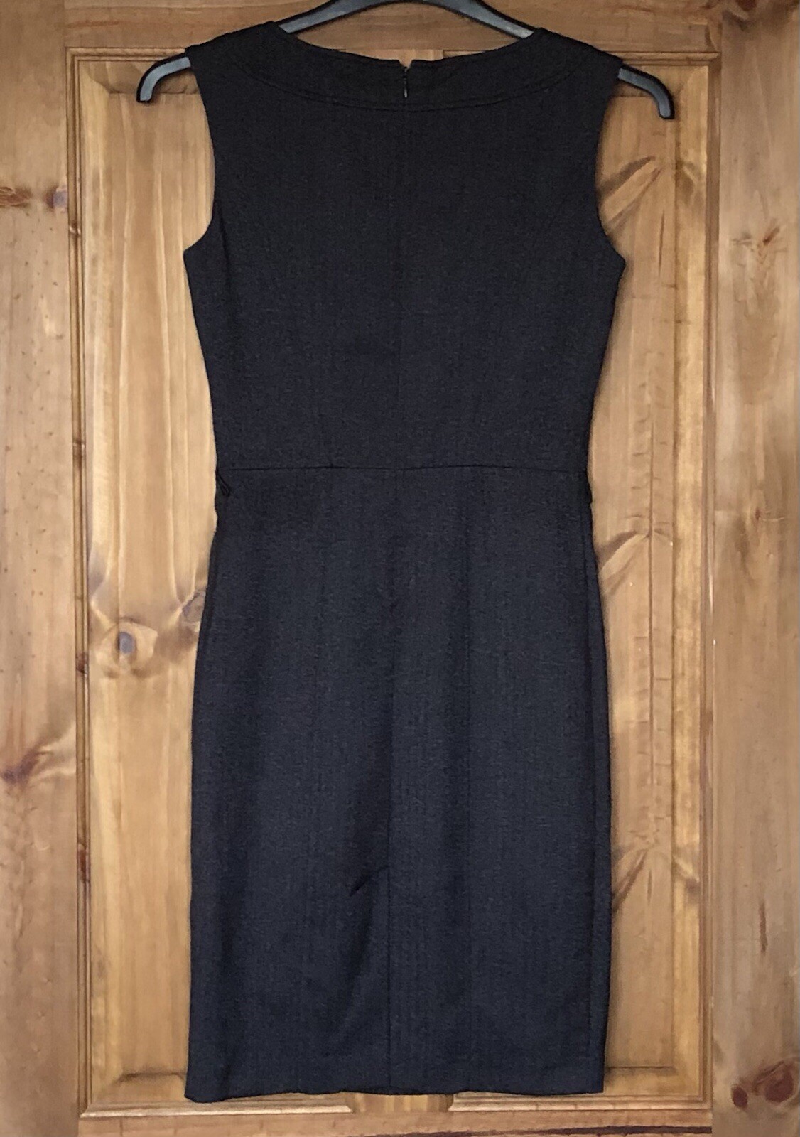 Black and grey/silver herringbone lined sleeveless tailored smart dress, 6 Next