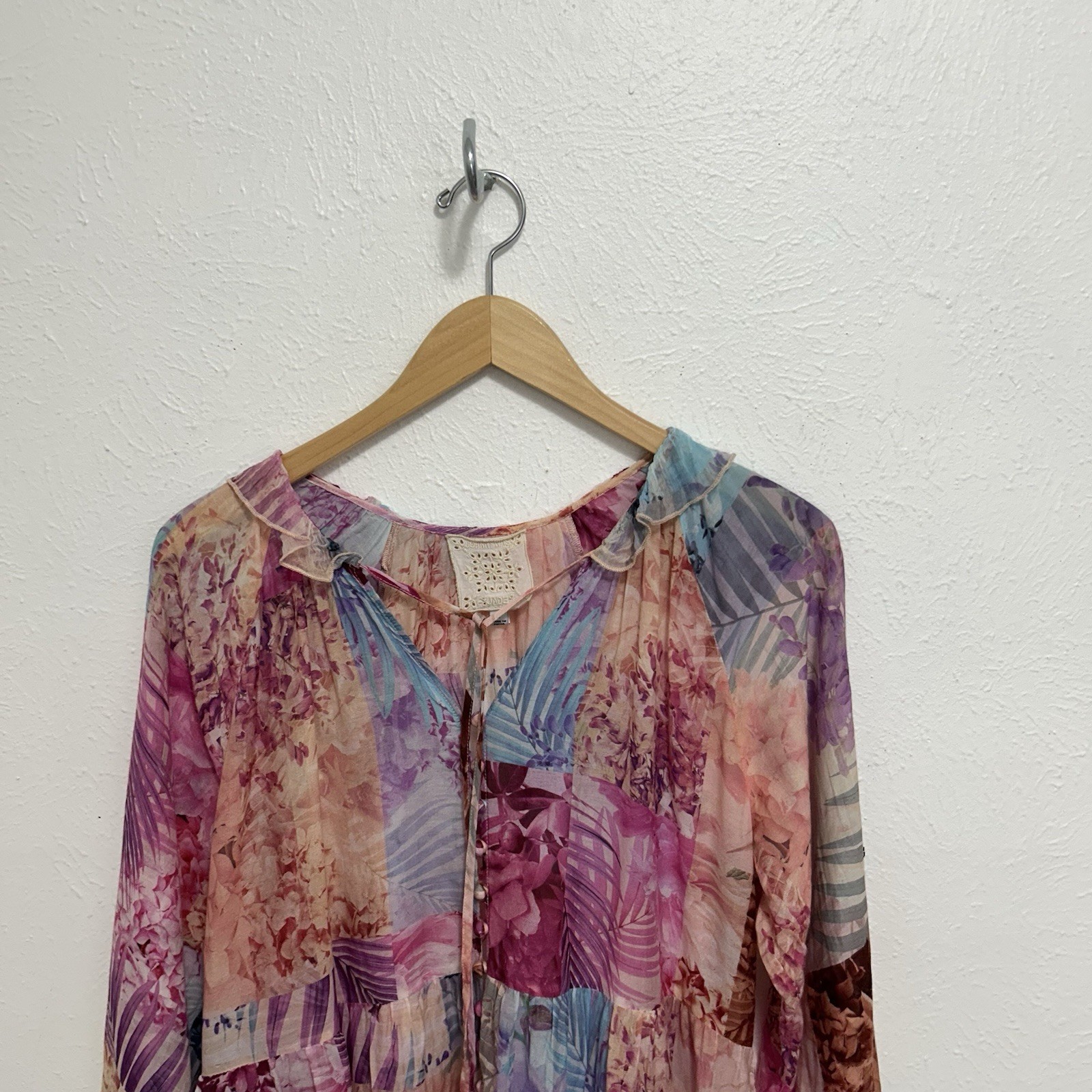 Johnny Was Colorful Patchwork Jade Etta Floral Cotton Silk Mini Dress Sz M READ