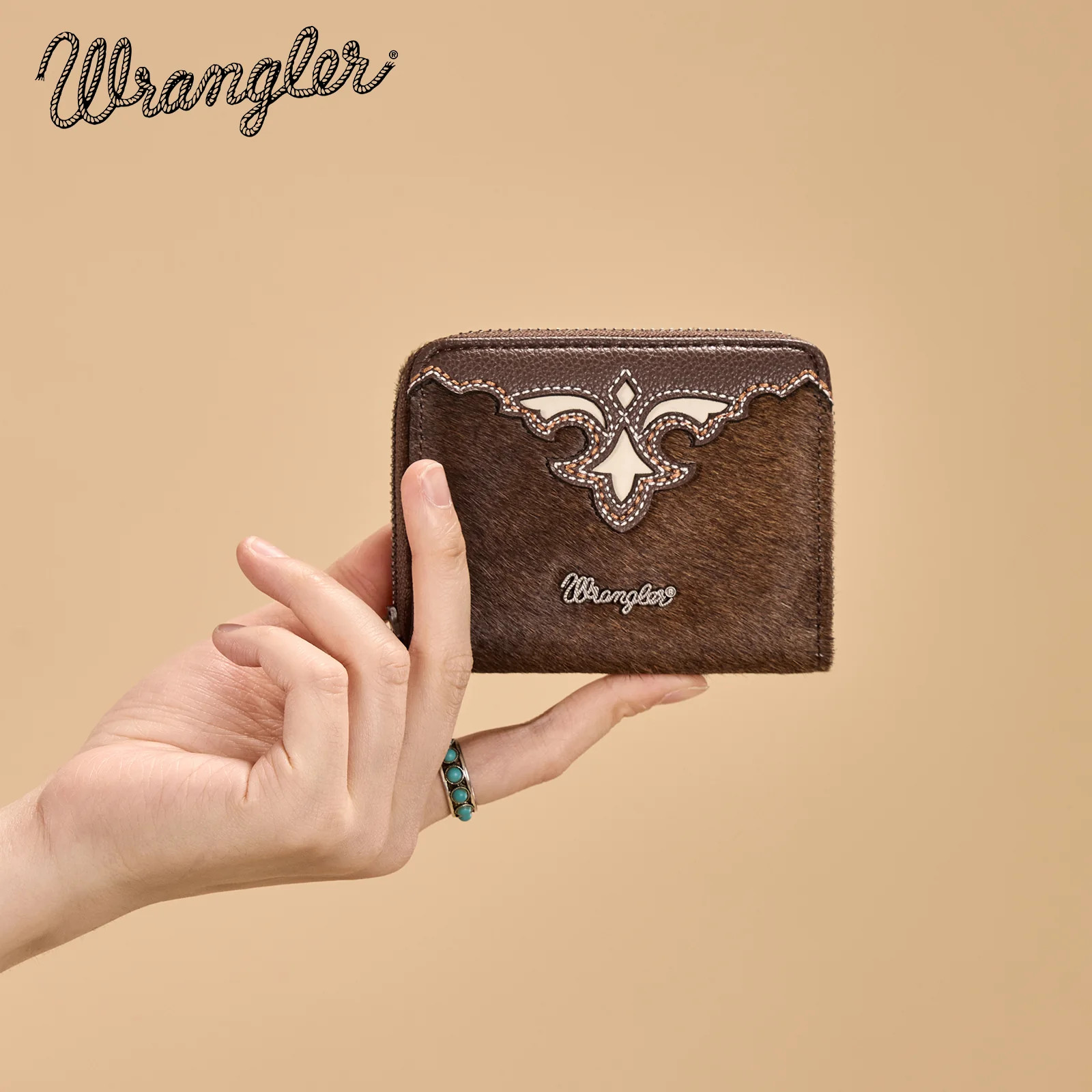 Wrangler Genuine Hair-On Cowhide Zip-Around Wallet