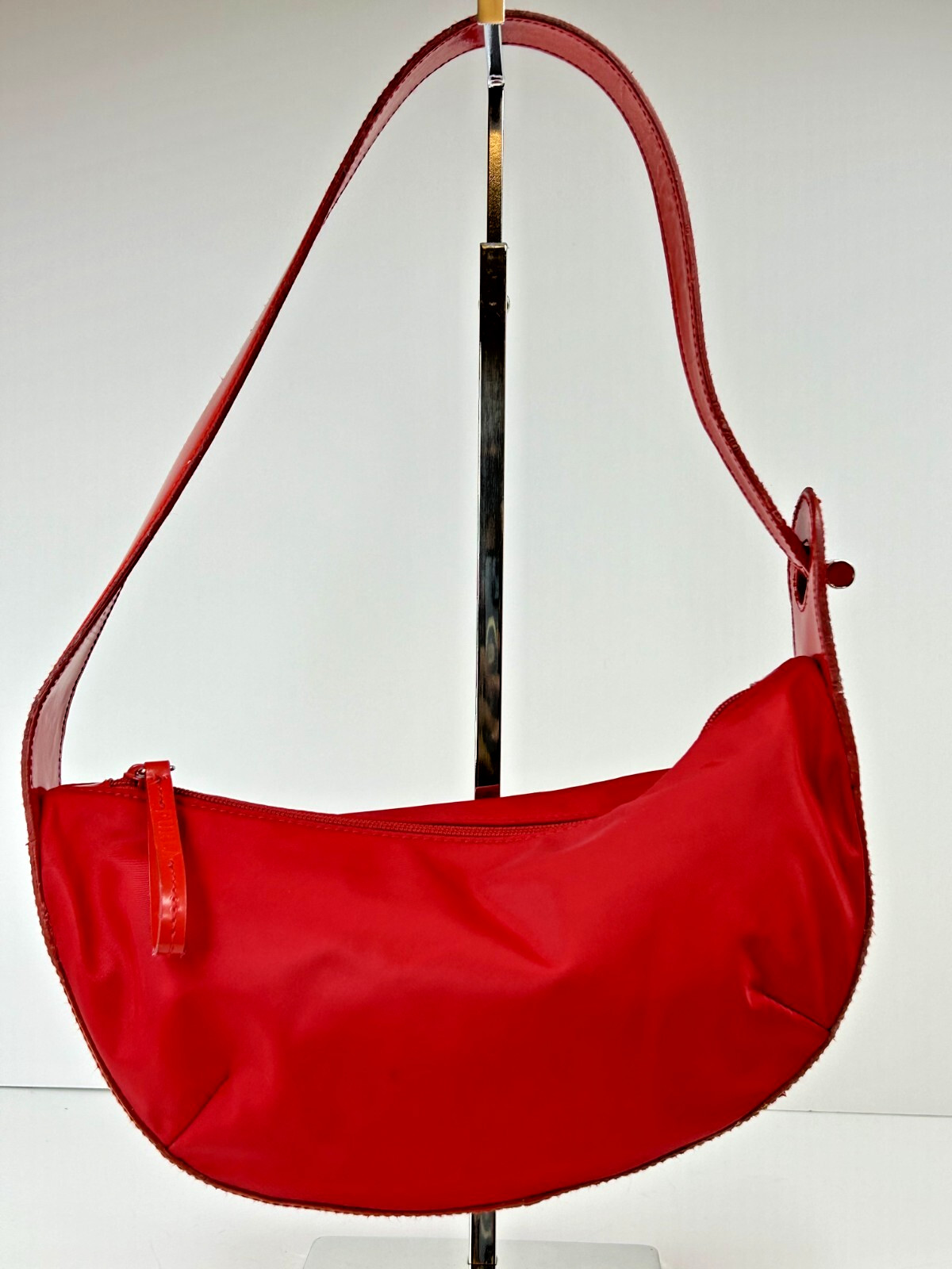 Furla Purse RED Canvas Nylon Small Leather Coated Single Strap RARE Clean Fun