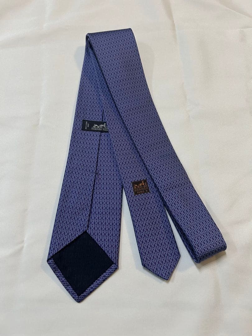 HERMES Tie 8cm Width Purple Excellent Condition Fashion Accessory