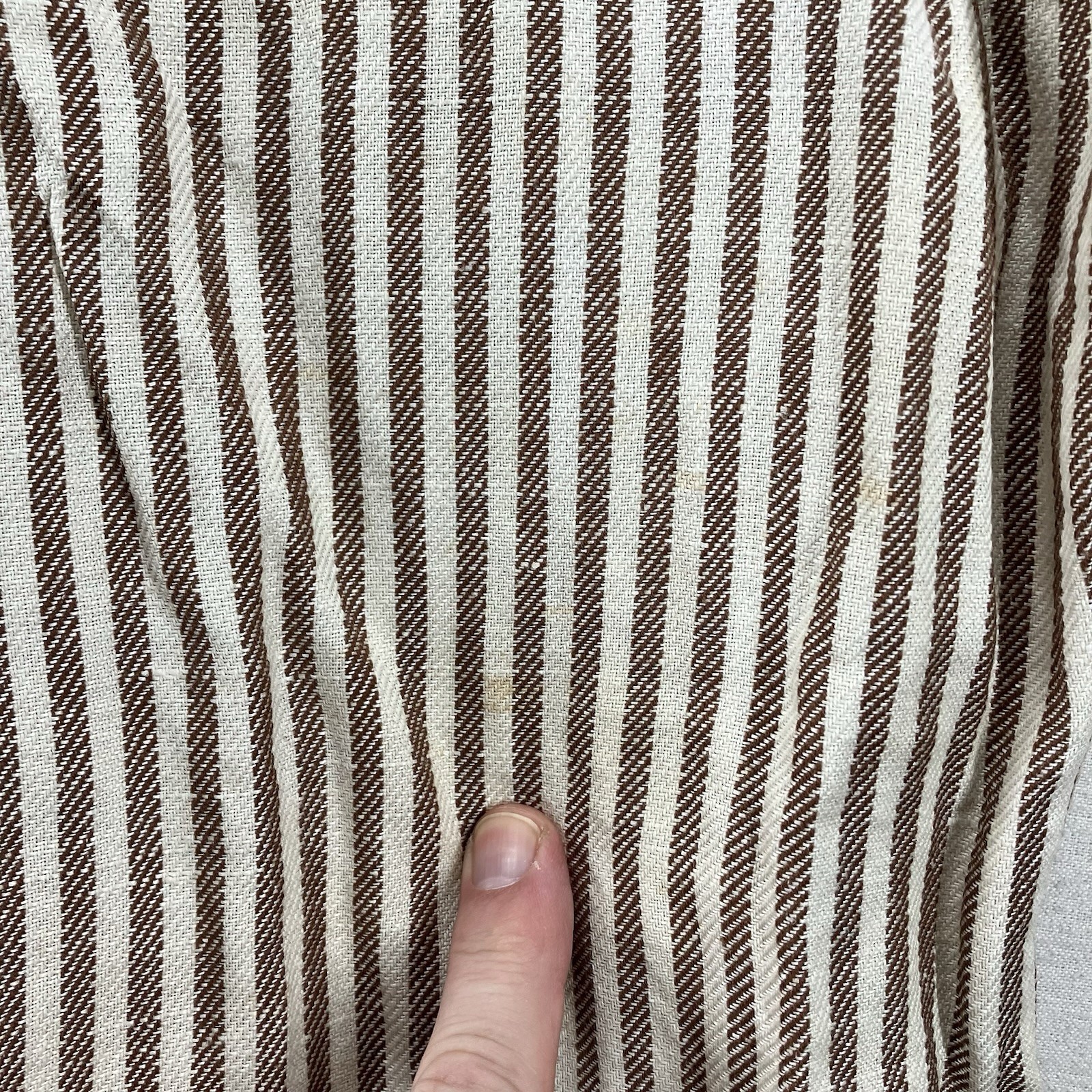 Vintage Women’s Linen Blend Paper Bag Waist Pleated Pants Beige Brown Striped 12