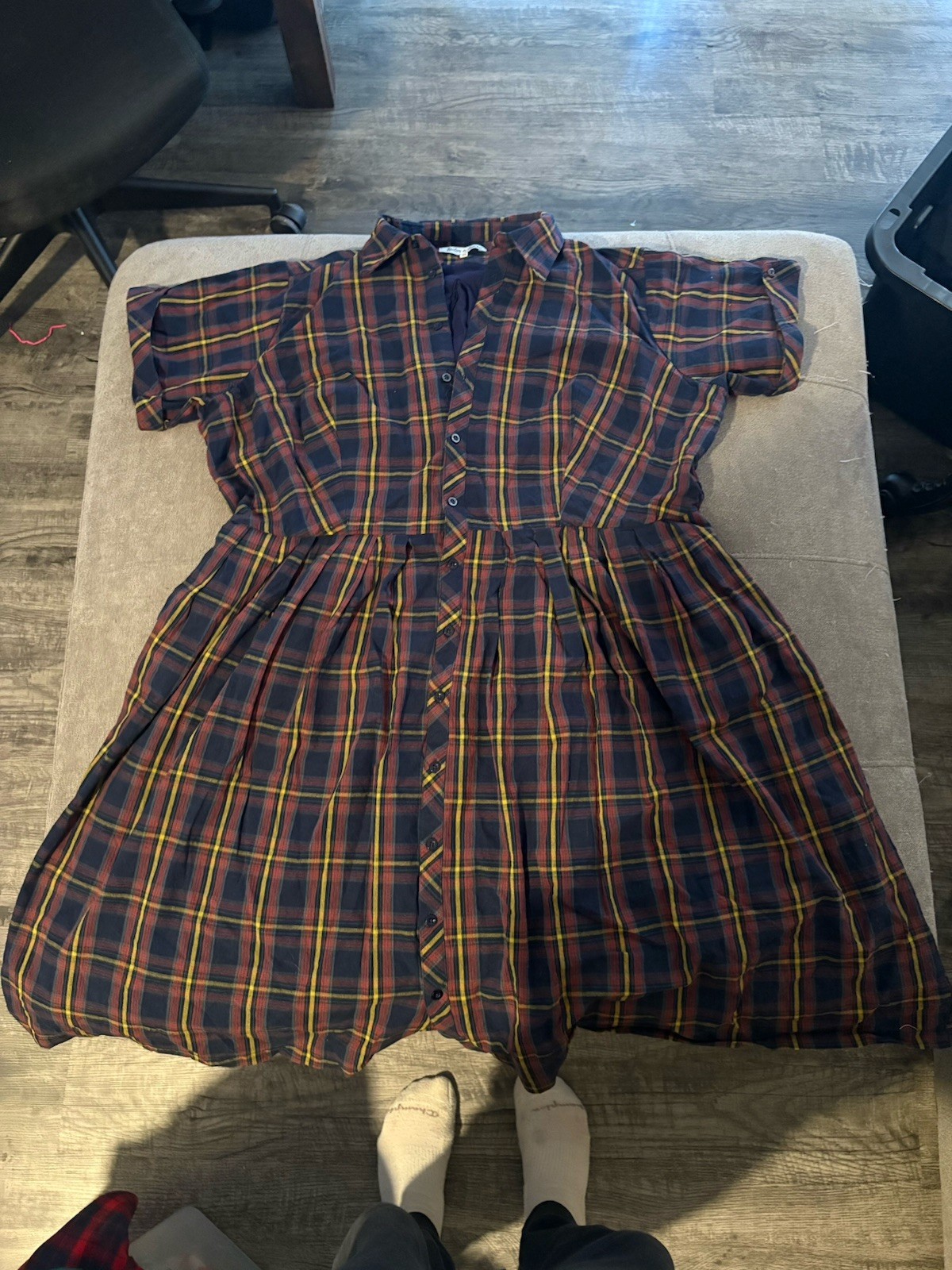 Tailor & Twirls Blue/Red/Yellow Plaid Collared Button-Front Shirt Dress 4X Plus