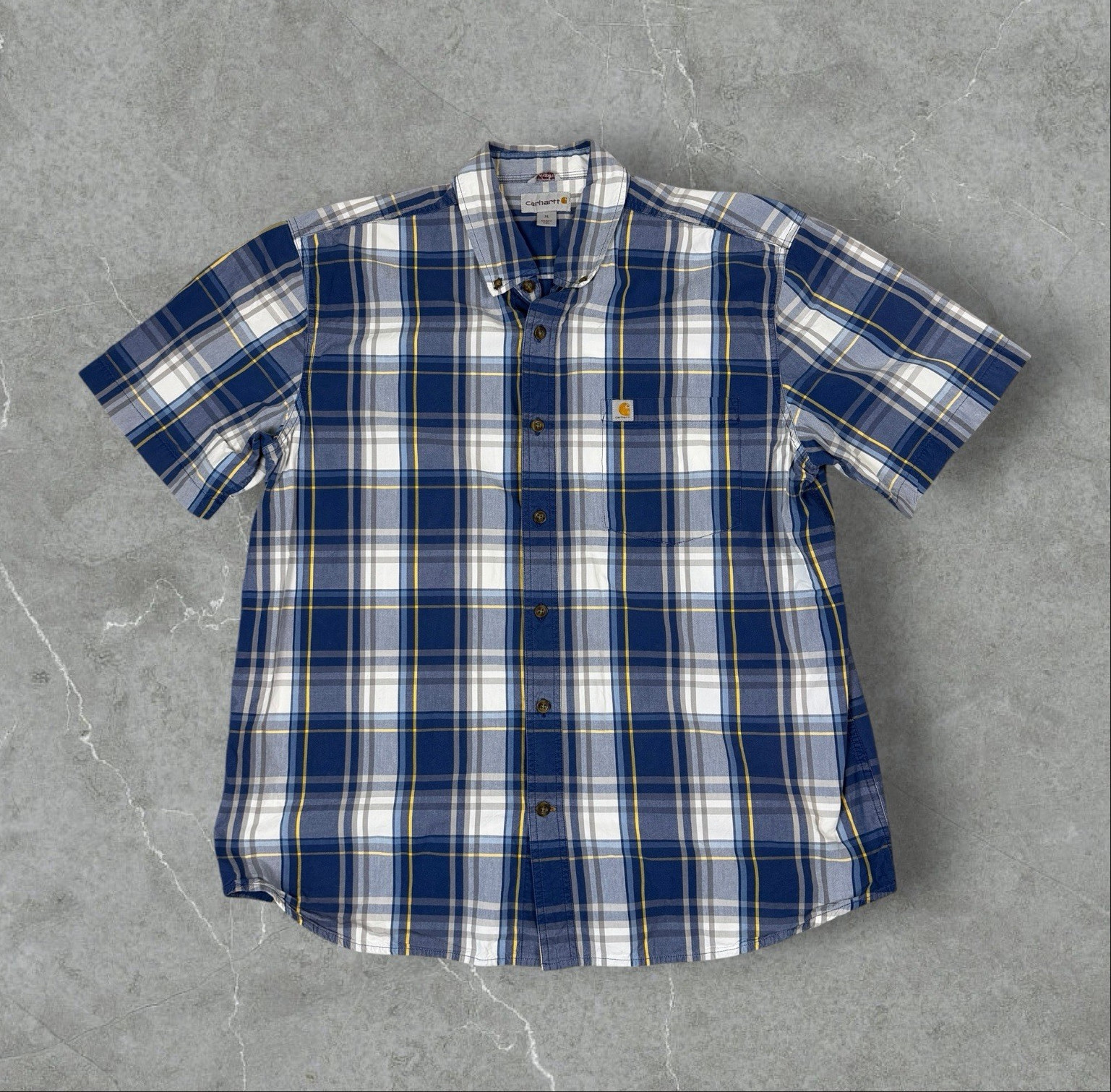 Carhartt Men’s XL Regular Relaxed Fit Cotton Woven Plaid Blue Pockets Shirt