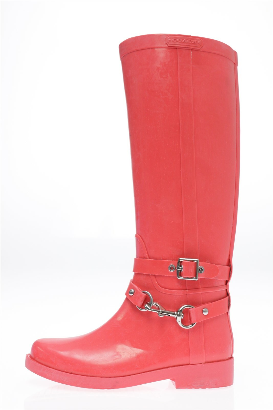 Coach Lori Womens Watermelon Rubber Pull On Buckle Tall Rain Boots Size 5