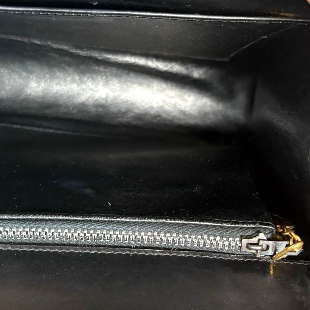 Celine Chain Shoulder Bag Leather Black Horse Carriage Hardware