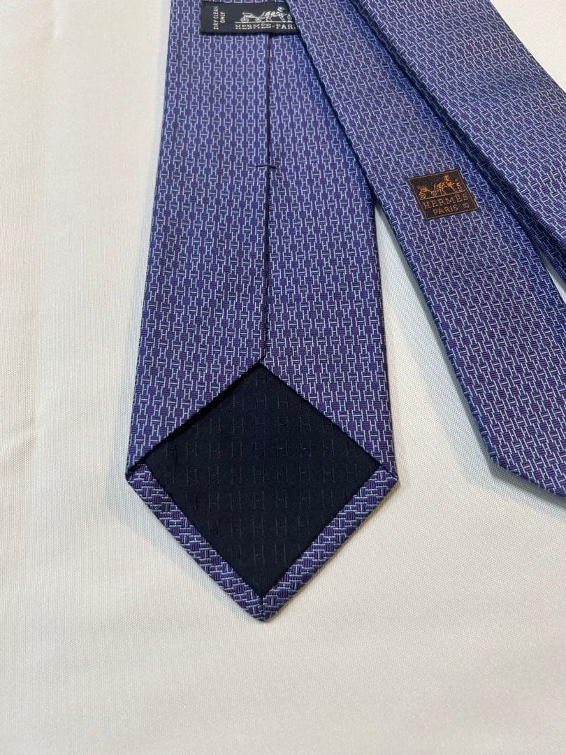 HERMES Tie 8cm Width Purple Excellent Condition Fashion Accessory