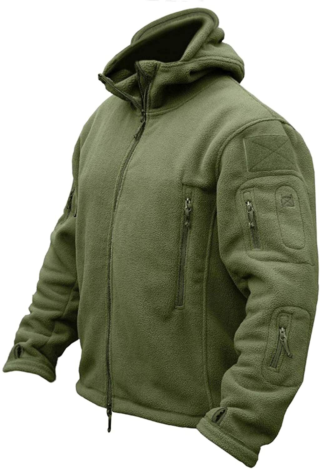 Mens Tactical Fleece Jacket Full Zip Up Windproof Hooded Work Coat Outdoor Sport