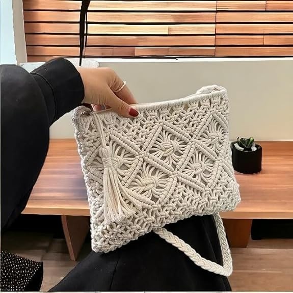 Boho-Chic Cotton Crossbody Tote With Tassels, Eco-Friendly, Stylish Shoulder Bag
