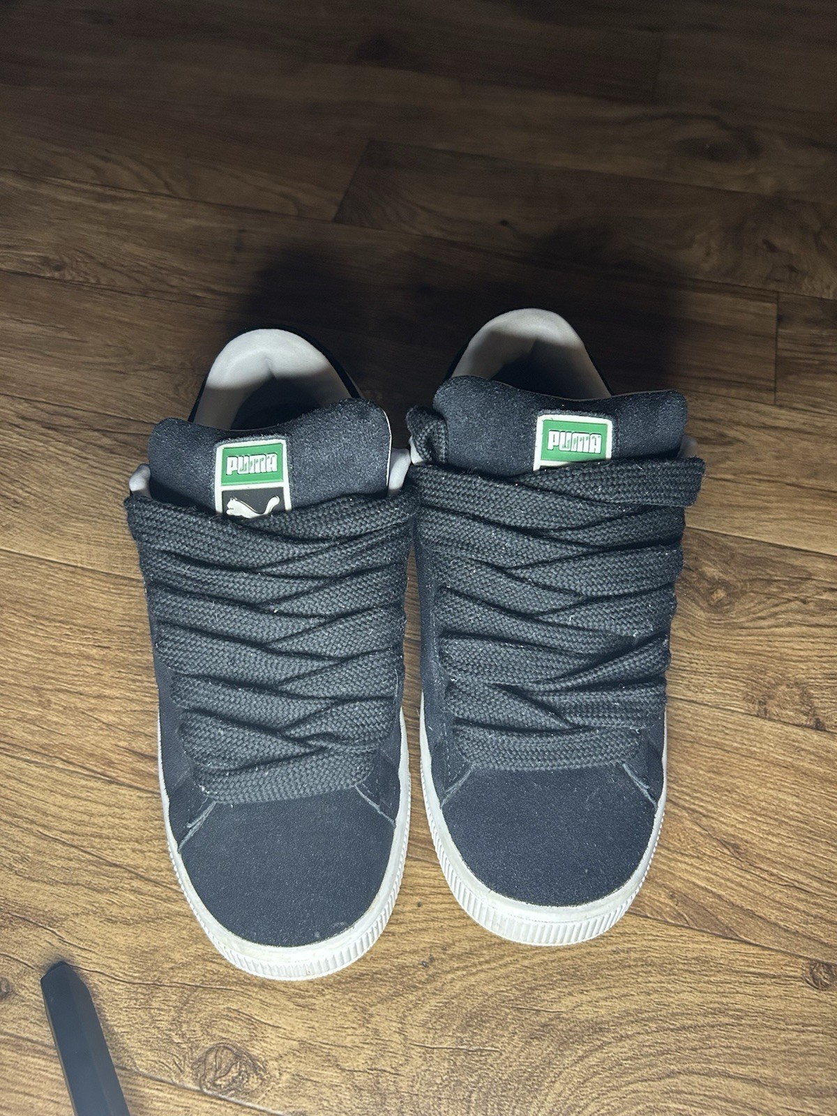 PUMA Suede XL Men’s Suede Low Top Lace-Up Sneakers Black/White 395205-02