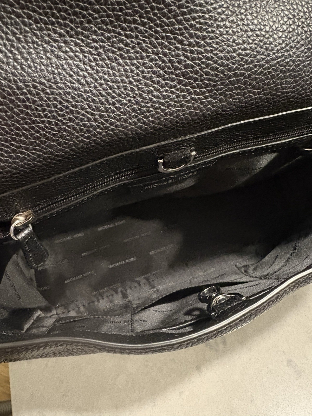 Michael Kors Black Satchel w Snake Print Flap, Silver Hardware & wallet