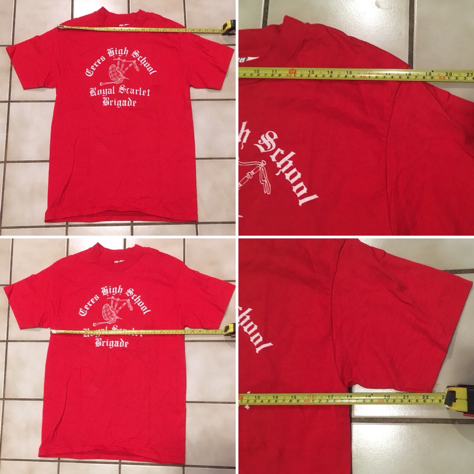 Vintage Ceres High School Royal Scarlet Brgade T Shirt Bagpipes 80s 1980s Size L