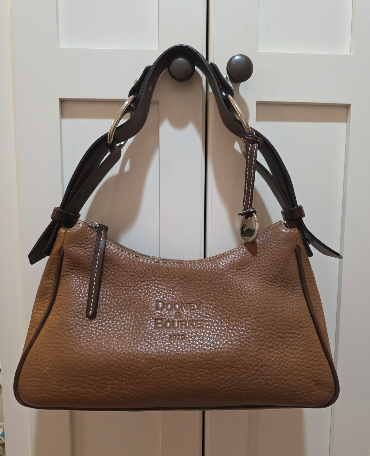 Dooney & Bourke Brown Pebbled Shoulder Bag Zip Top Silver Hardware Medium