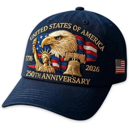 America 250th Anniversary Baseball Cap 1776–2026 USA Patriotic (BLUE) PRINTED