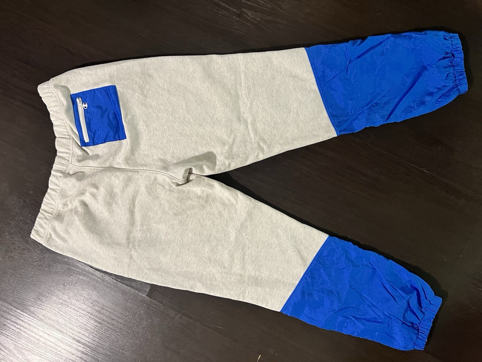 Vintage Champion L Gray Blue Pink Colorblock Jogger Pants Zip Pockets Drawstring