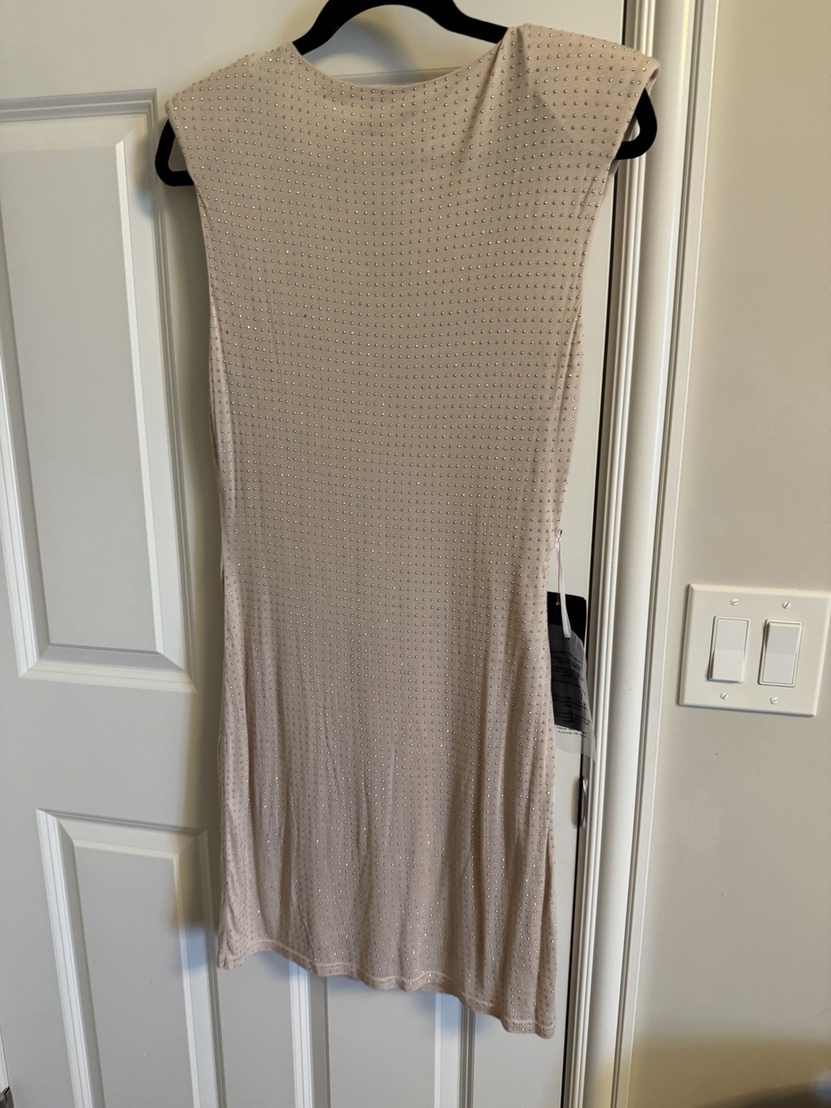 New With Tags! Bebe Studded Shoulder Pad Dress nude color. Bebe Medium (US M)